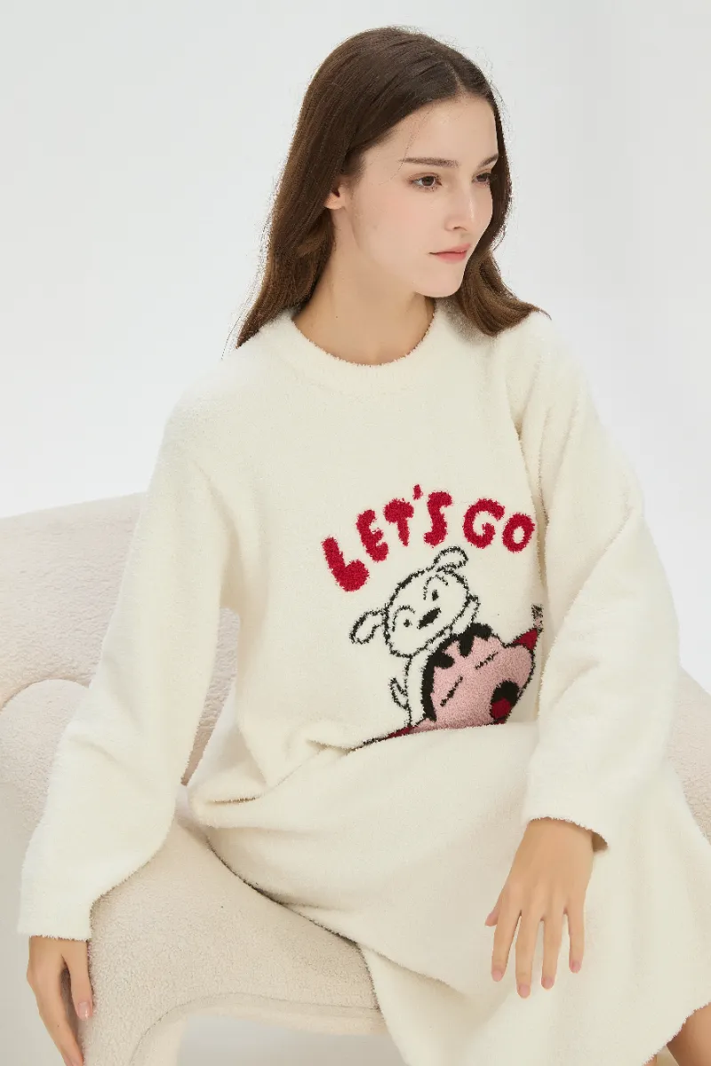 ຊຸດນອນ Flannel ສີ Beige ສໍາລັບແມ່ຍິງ